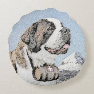 Coussins Ronds Peinture Saint-Bernard - Drôle d'Art Original de C