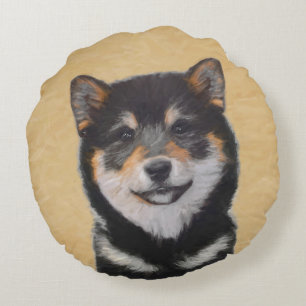 Coussins Ronds Peinture Shiba Inu (Noir et Tan) - Art Chien
