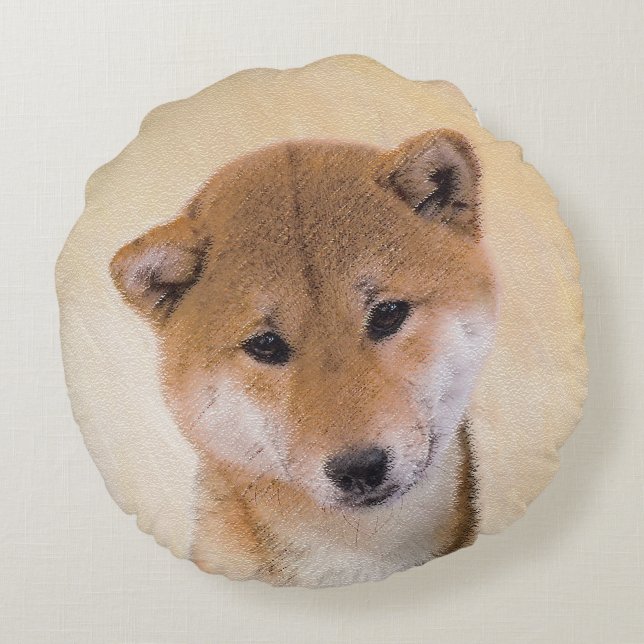 Coussins Ronds Peinture Shiba Inu (Rouge) - Art Chien original (Dos)