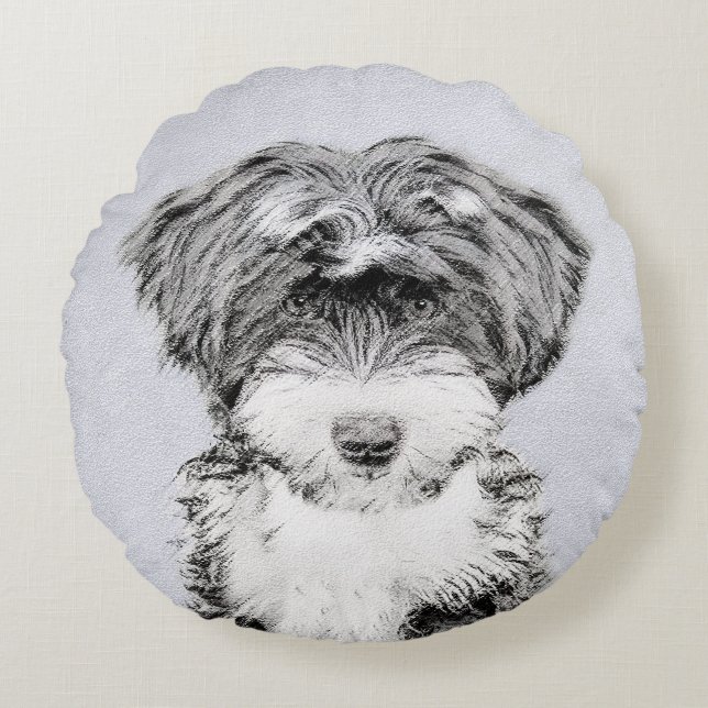 Coussins Ronds Peinture Tibétaine Terrier - Cute Original Chien A (Devant)