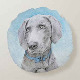 Coussins Ronds Peinture Weimaraner - Joli art original chien