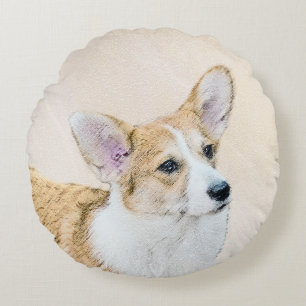 Coussins Ronds Pembroke Welsh Corgi Peinture - Art Chien original