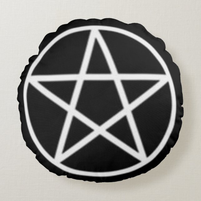 Coussins Ronds "Pentacle Wiccan Classique Noir Et Blanc"  (Devant)