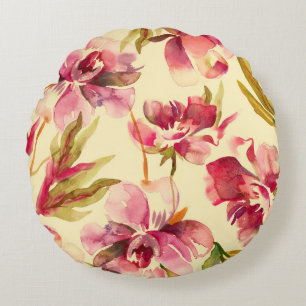 Coussins Ronds Peonies Motif sans sourire. Arrière - plan aquarel