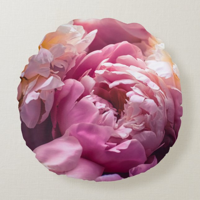 Coussins Ronds Peonies roses : Art Floral Luxueux. (Devant)