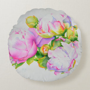 Coussins Ronds Peony blanc rose
