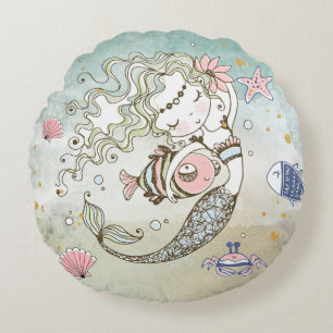Coussins Ronds Pépinière d'aquarelle de sirène