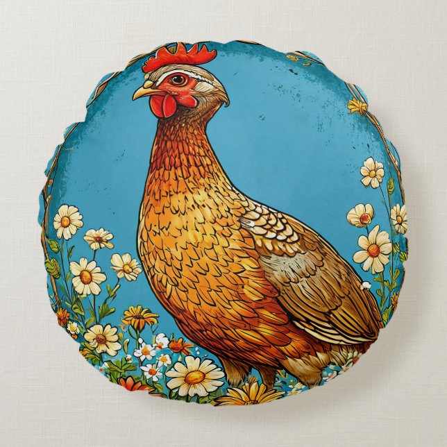 Coussins Ronds Perdrix colorée Oiseaux Campagne Faune (Devant)