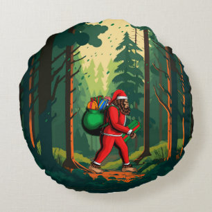 Coussins Ronds Père Noël Bigfoot Sac de Cadeaux