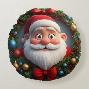 Coussins Ronds Père Noël de dessin animé festif de Noël