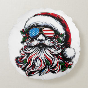 Coussins Ronds Père Noël de Noël Patriotique/Américaine