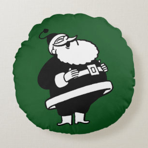 Coussins Ronds Père Noël vintage riant sur le vert de Noël