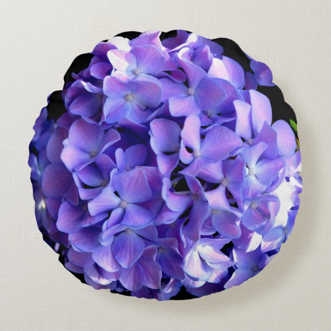 Coussins Ronds Périwinkel hydrangeas violet bleu fleur floral (Devant)