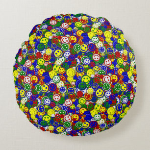 Coussins Ronds Perles de face primaires-COUSSIN BLEU-ROND