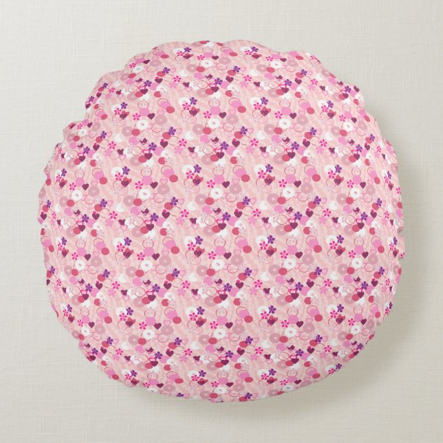 Coussins Ronds Perles, Fleurs et Rose (Devant)