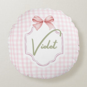 Coussins Ronds Personalisé Violet Baby Girl Nursery Bow&En vichy