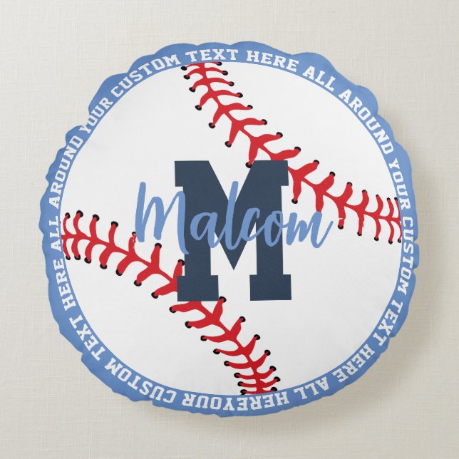 Coussins Ronds Personalized Baseball Sports Kids Blue (Devant)