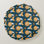 Coussins Ronds Personalized Blue Gold Sun Moon Sweet Dreams Name (Dos)