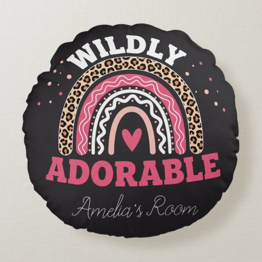 Coussins Ronds Personalized Boho Leopard Rainbow Nursery Round  (Devant)