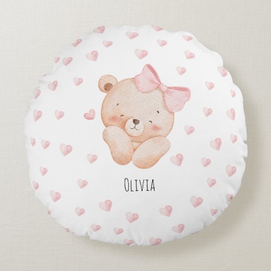 Coussins Ronds Personalized Cute Bear with pink Hearts  (Devant)
