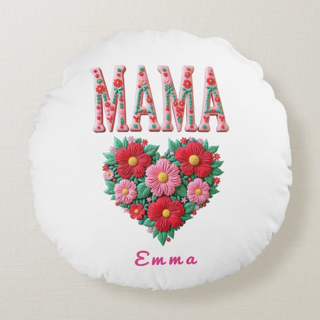 Coussins Ronds Personalized Mama Heart Floral Custom Gift (Devant)