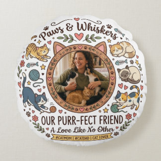 Coussins Ronds Personalized Photo Pillow For Cat Mom