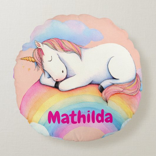 Coussins Ronds Personalized Unicorn Pillow, Watercolors, (Devant)