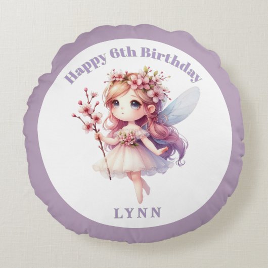 Coussins Ronds Personalized Whimsical Floral Fairy  (Devant)