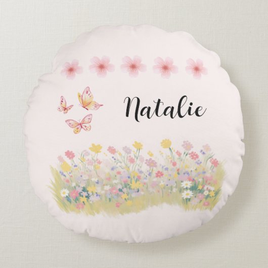 Coussins Ronds Personalized Wildflower & Butterfly Round Pillow (Devant)