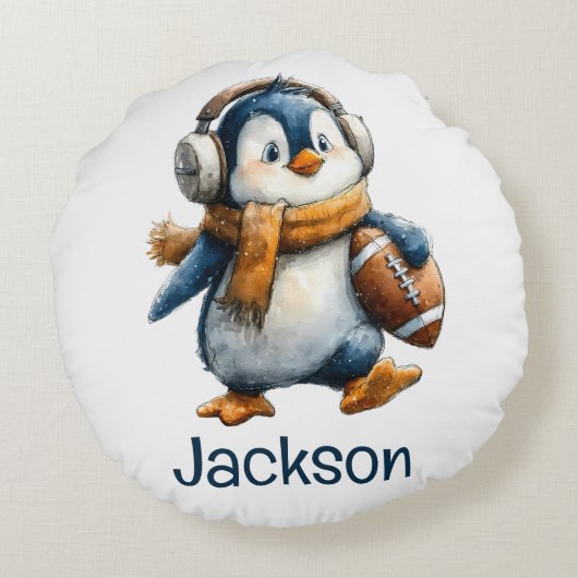 Coussins Ronds Personalized Winter Penguin Football Kid (Dos)