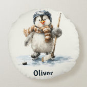 Coussins Ronds Personalized Winter Penguin Hockey Kid (Dos)