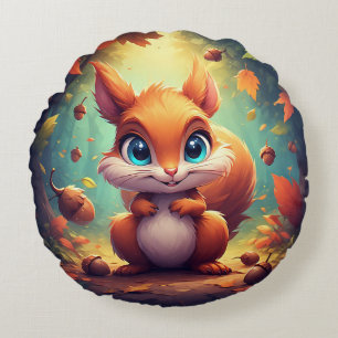 Coussins Ronds Personnage adorable d'écureuil en forêt
