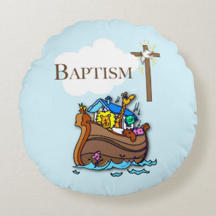 Coussins Ronds Personnalisable, Baby Boy Baptism Arche de Noah
