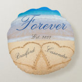 Coussins Ronds Personnalisé pour toujours | Cœurs dans le sable M (Dos)