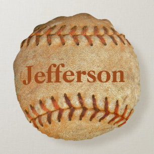 Coussins Ronds Personnalisé Vintage Baseball Blanc couture rouge
