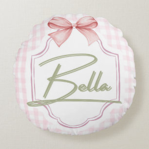 Coussins Ronds Personnalisée Bella Baby Girl Nursery Bow&En vichy
