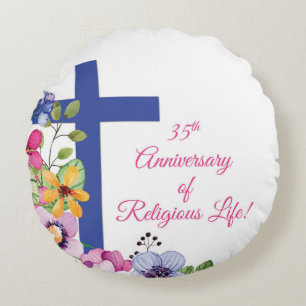 Coussins Ronds Personnaliser, 35e anniversaire Nun vie religieuse