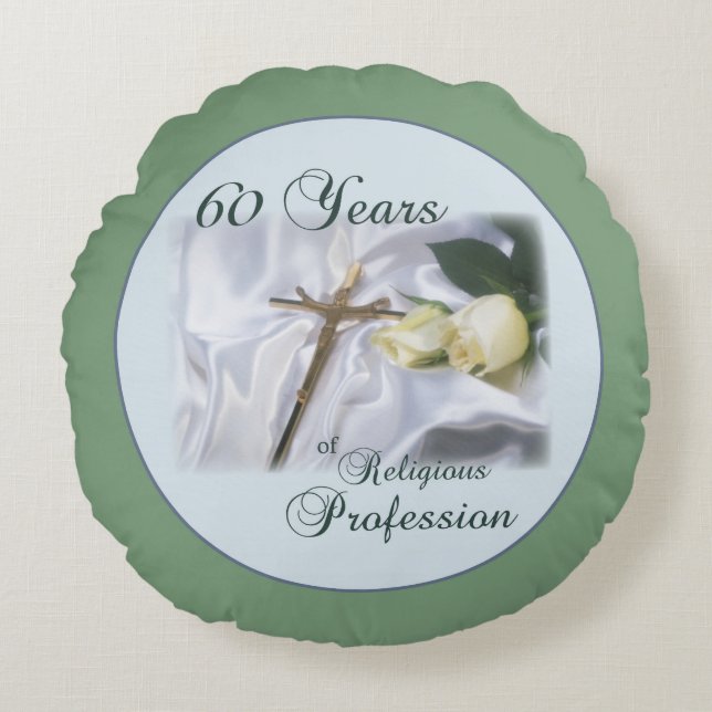 Coussins Ronds Personnaliser, 60 ans de profession religieuse (Devant)