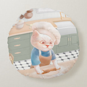 Coussins Ronds Petit Chat Boulanger : Art de Pétrissage de Matin 