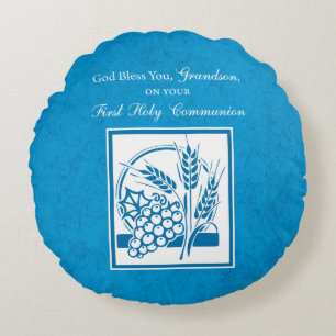 Coussins Ronds Petit-fils Première communion Bleu, Blé, Raisins