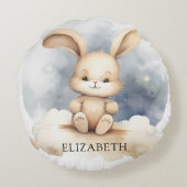 Coussins Ronds Petit lapin bleu ciel beige boho pépinière (Dos)