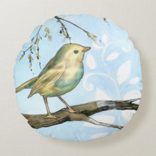 Coussins Ronds Petit oiseau jaune perché sur une branche Recherch
