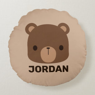 Coussins Ronds Petit ours Brown mignon avec nom personnalisé