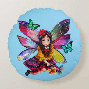 Coussins Ronds Petite Fée avec Papillons