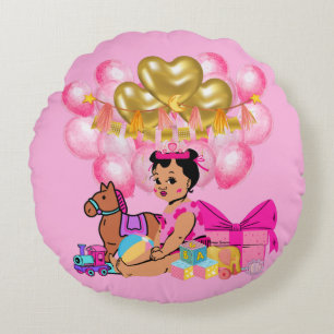 Coussins Ronds Petite fille en rose