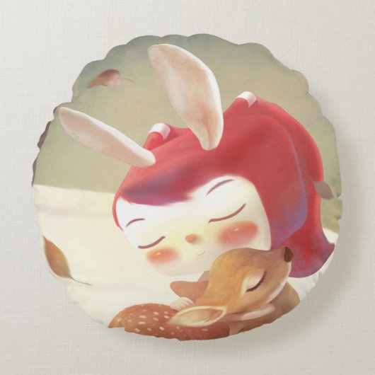 Coussins Ronds Petite fille qui serre des cerfs (Devant)