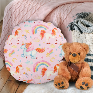Coussins Ronds Petite fille rose licorne Motif avec prénom
