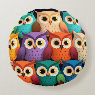 Coussins Ronds Petits Chouettes colorées