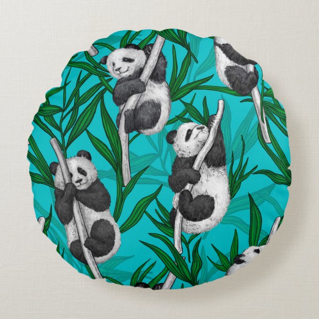 Coussins Ronds Petits panda turquoise (Devant)