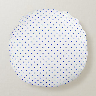 Coussins Ronds Petits pois bleu cobalt sur un oreiller rond blanc